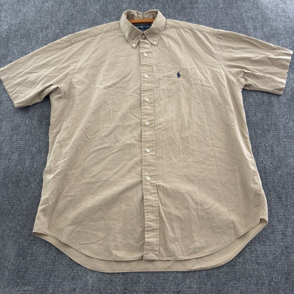 Vintage Ralph Lauren Blake Beige Khaki Short Sleeve Button Down Shirt Large